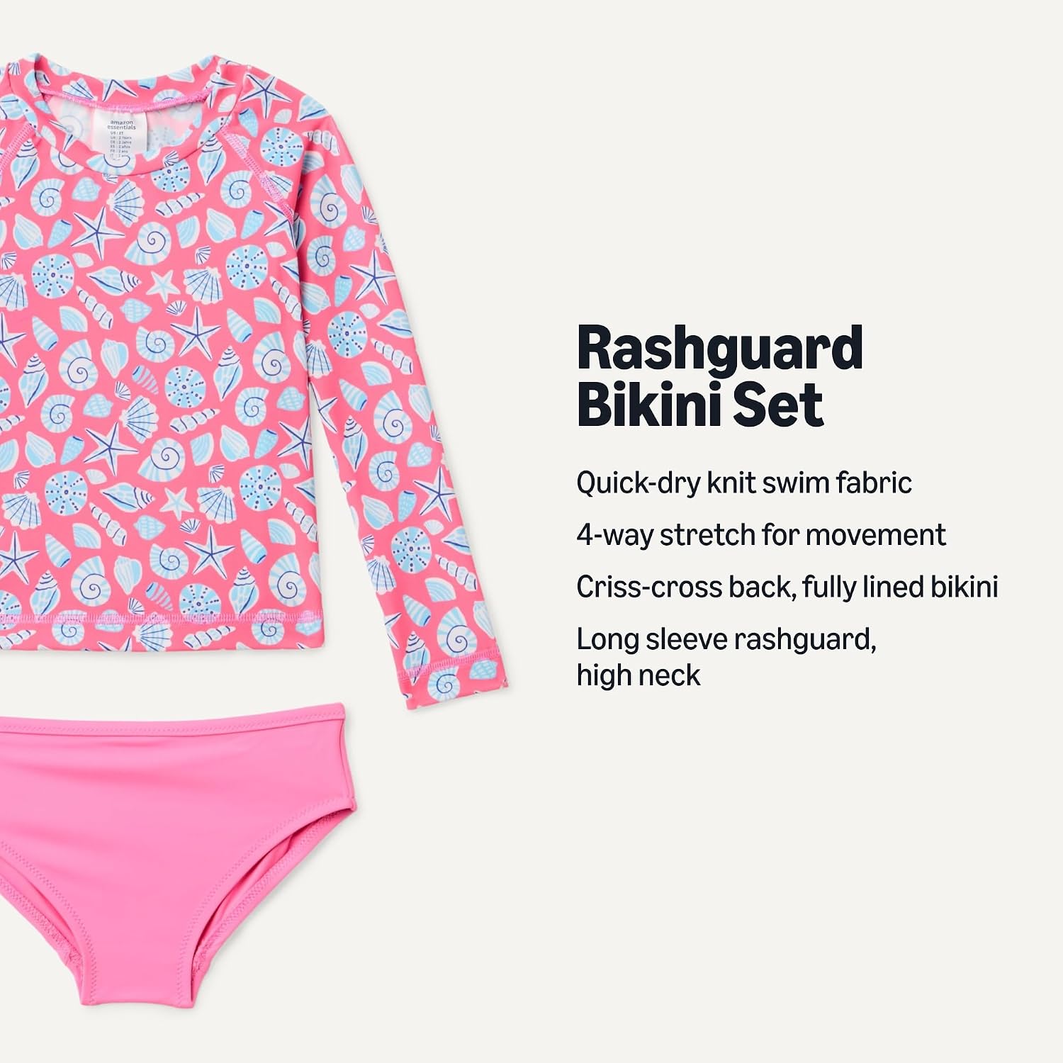 Amazon Essentials Girls' Long Sleeve Rash Guard Three-Piece Bikini Swim Set