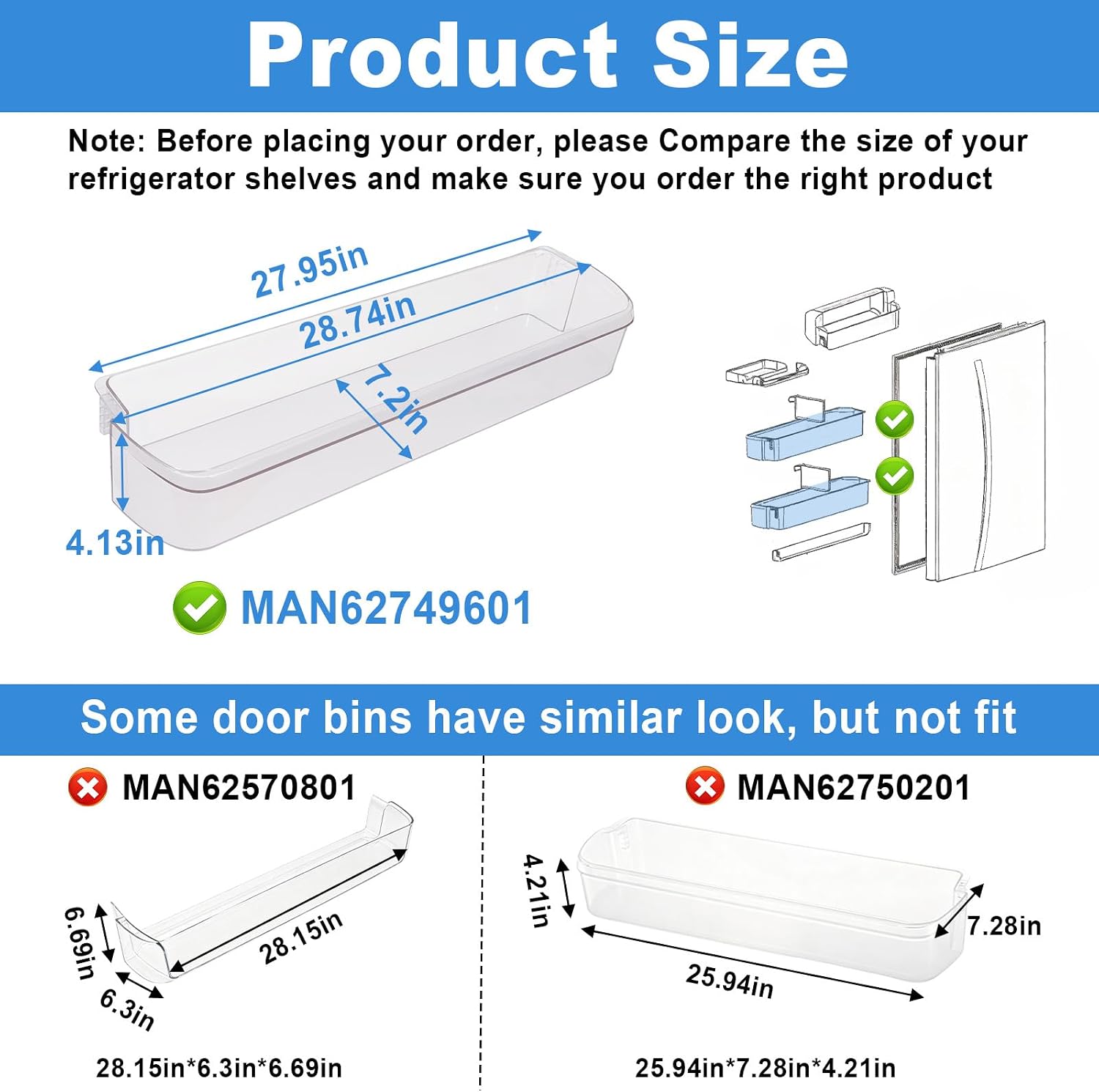 MAN62749601 Refrigerator Door Shelf Bin Compatible with LG Kenmore Fridge