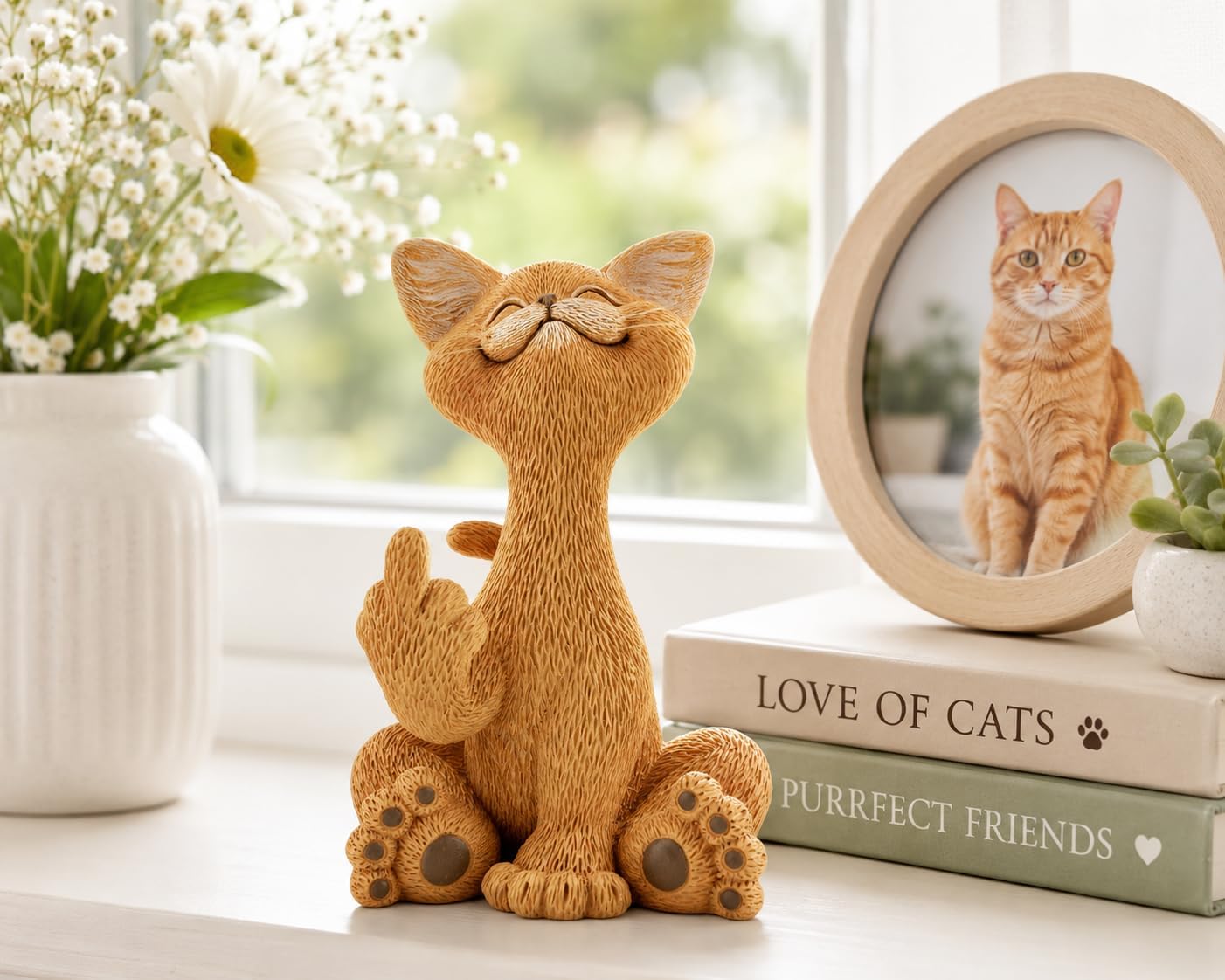 Hilarious Orange Cat Statue, Funny Catitude Desk Decor, 5 Inch