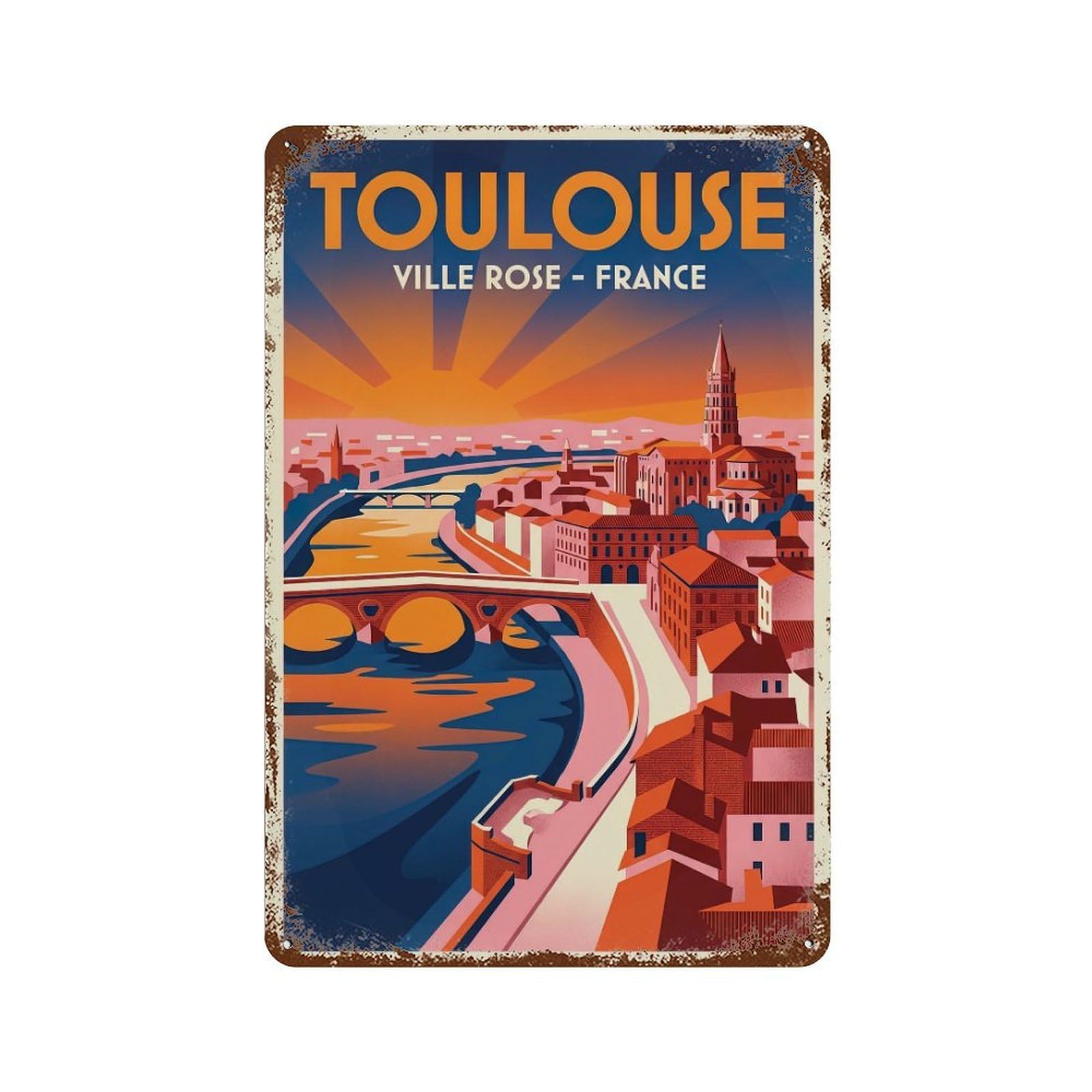 France Toulouse Vintage Travel Metal Tin Sign