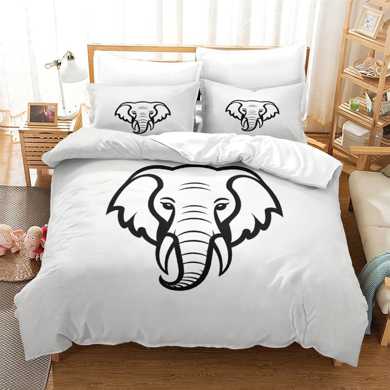 Housse de couette éléphant 3D lit super king size avec taie d'oreiller microfibre