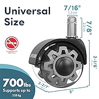 Vista 22 de Lifelong Ruedas de repuesto de goma para sillas de oficina, ruedas resistentes de 2 pulgadas para suelos de madera dura y alfombras, juego de 5
