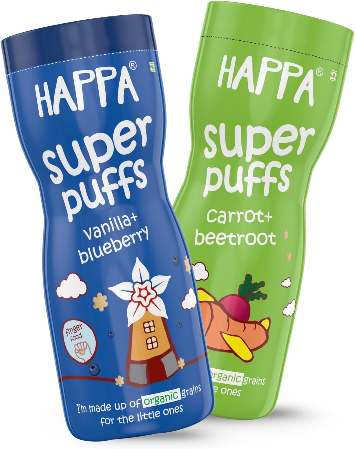 Organic Baby Puffs | Vanilla Blueberry and Carrot Beetroot Flavour | Made with Organic Ingredients | Melt-in-the-Mouth, Supports Self-Feeding & Baby-Led Weaning | No Artificial Flavours or Colours | Stage 2 (8 Months+) | Pack of 2 (40g Each)