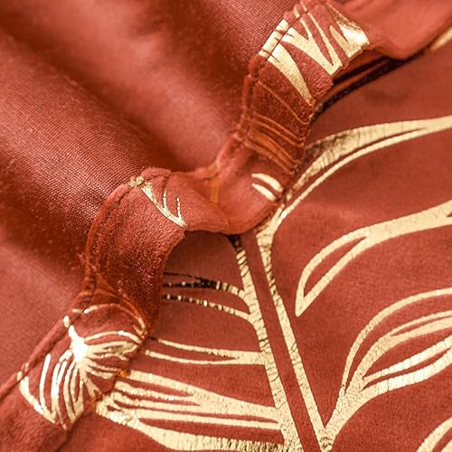 Miniatura 6 de Cortinas de terciopelo naranja de 96 pulgadas de largo, con patrón estampado de plumas doradas, cortinas opacas suaves para sala de estar,