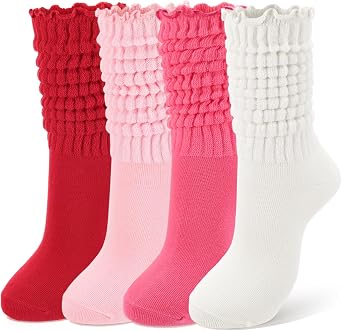 Jspupifip 4 Pair Slouch Socks for Women Stacked Two Way Knit Sock