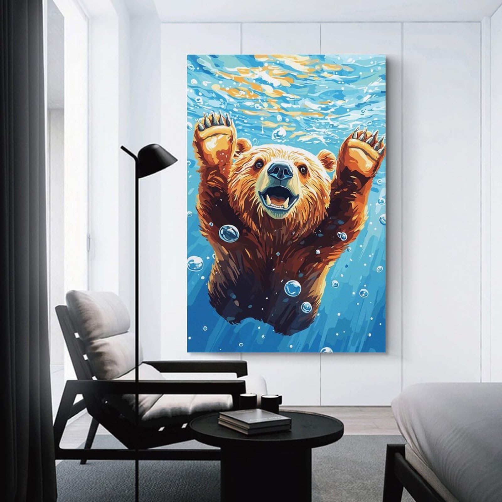 Junmoney Unframe-Style-24 Bear Underwater With Bubbles Room Decor Wall Art 12X18inch(30X45cm), For Lounge Decor, Offices Or Entryway Styling, A Flexible Wall Accent For Shared Spaces