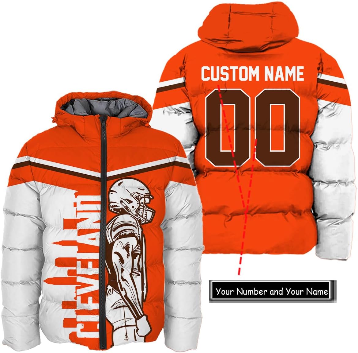 Discover Personalized Cleveland Football Team Browns Men's Hooded Puffer Jacket