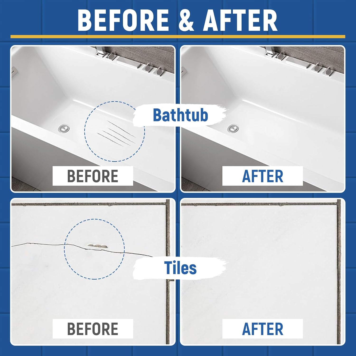 Tub Tile Gloss White Paint Touch Up Paint Kit for Bathtub Porcelain Repair Scratches Cracks Chips on Porcelain Acrylic Enamel Cast Iron Tiles Sinks Toilets White - Image 5