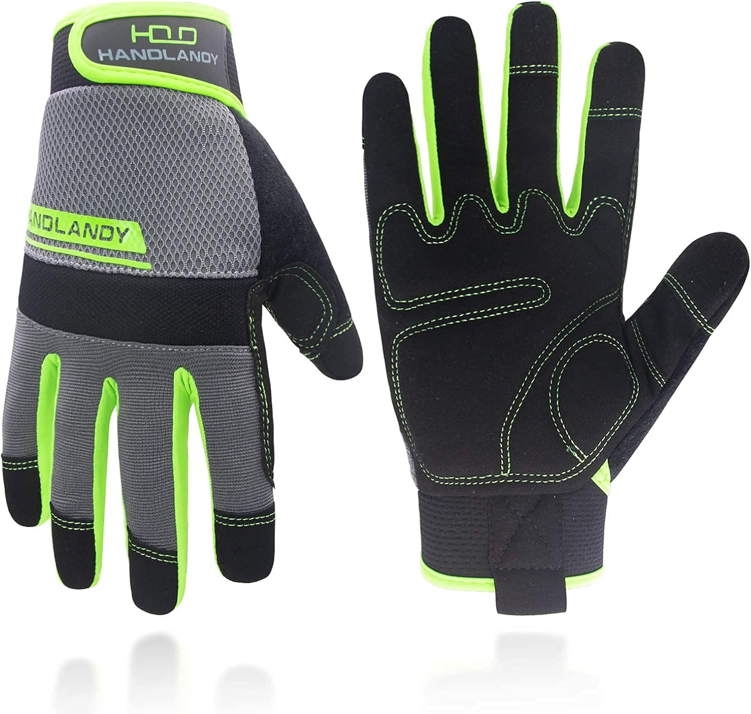 HANDLANDY Bundle - 2 Pairs: Rose Pruning Long Gardening Gloves, Mechanic Working Touch Screen Yard Work Gloves - Beige, Green, Medium