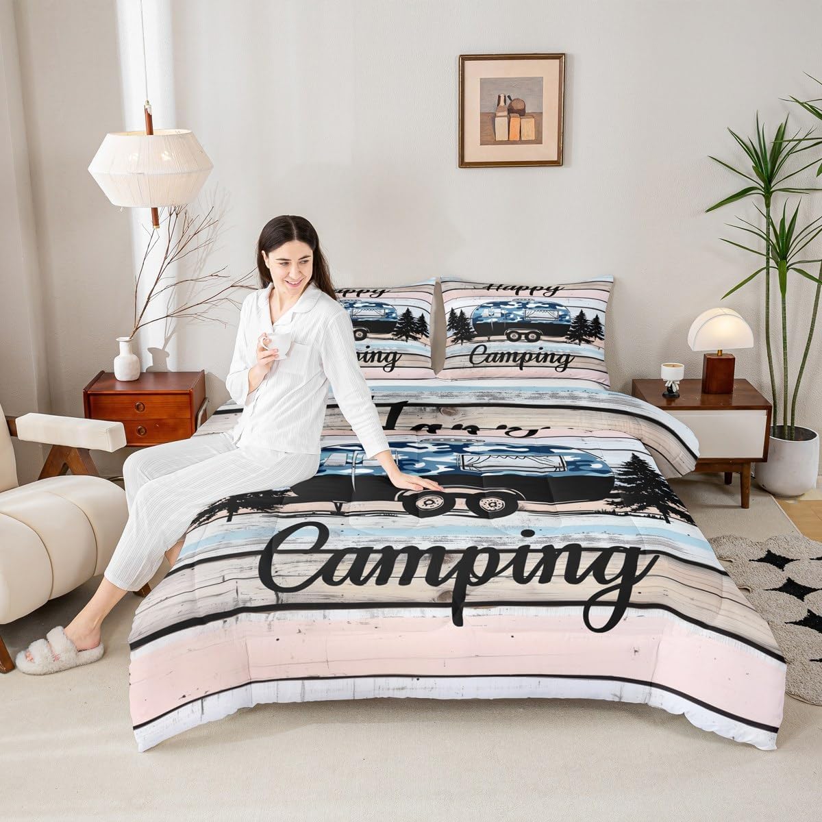 Camouflage Queen Comforter Set for Camping, 3pcs Bedding & 2 Pillowcases