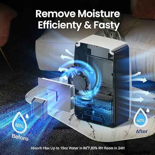 Miniatura 3 de Deshumidificador para baño con manguera de drenaje, deshumidificadores de 95 onzas para el hogar, dormitorio, sótano y caravana, apagado automático