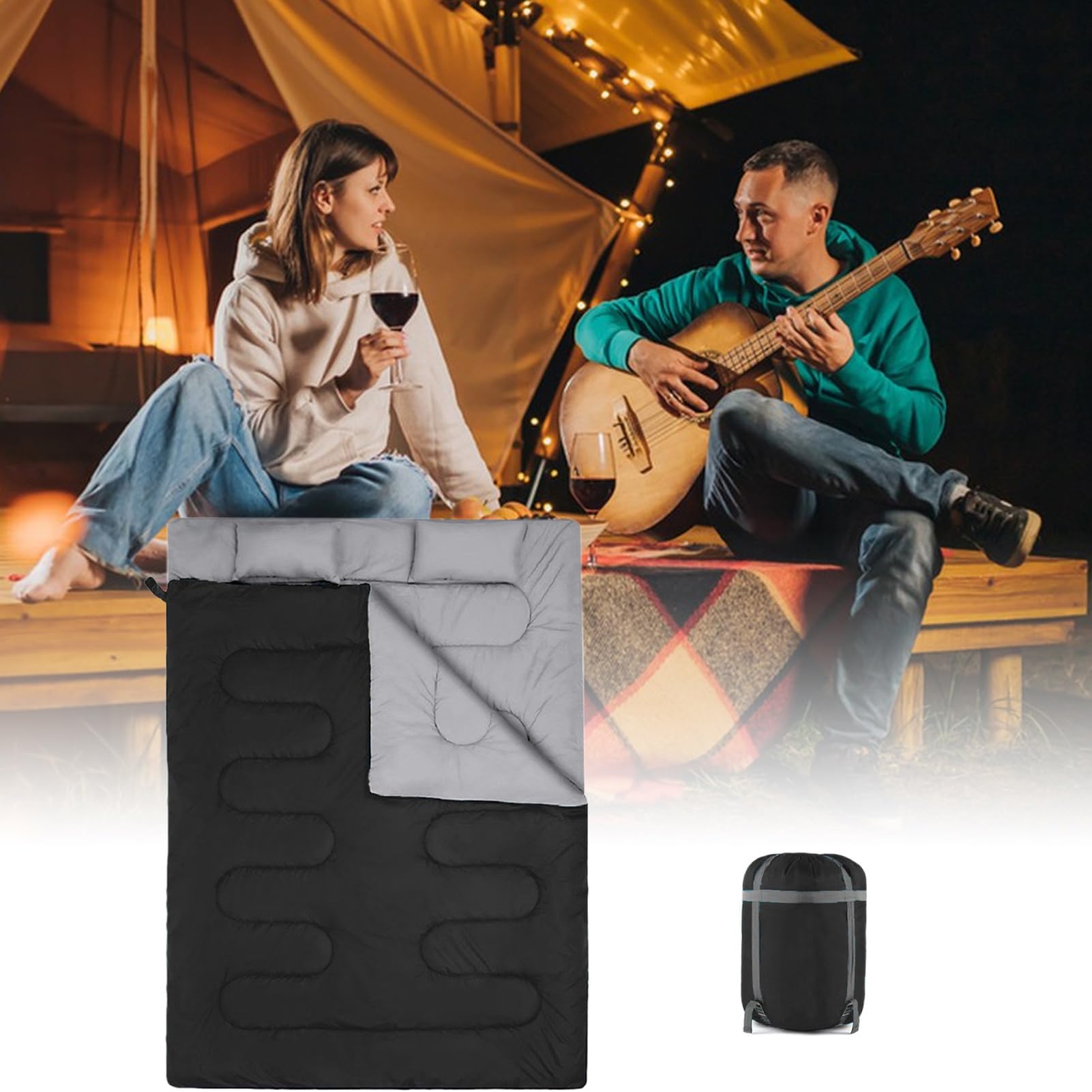 Saco de dormir para 2 personas, para 2 personas | Manta saco equipo caliente frío invierno viaje senderismo al aire libre hombre mujer