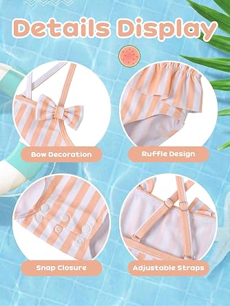 Baby Swimsuit Girl Toddler Bathing Suit Stripe/Floral One Piece Newborn Infant Ruffle Swimwear Summer Beach