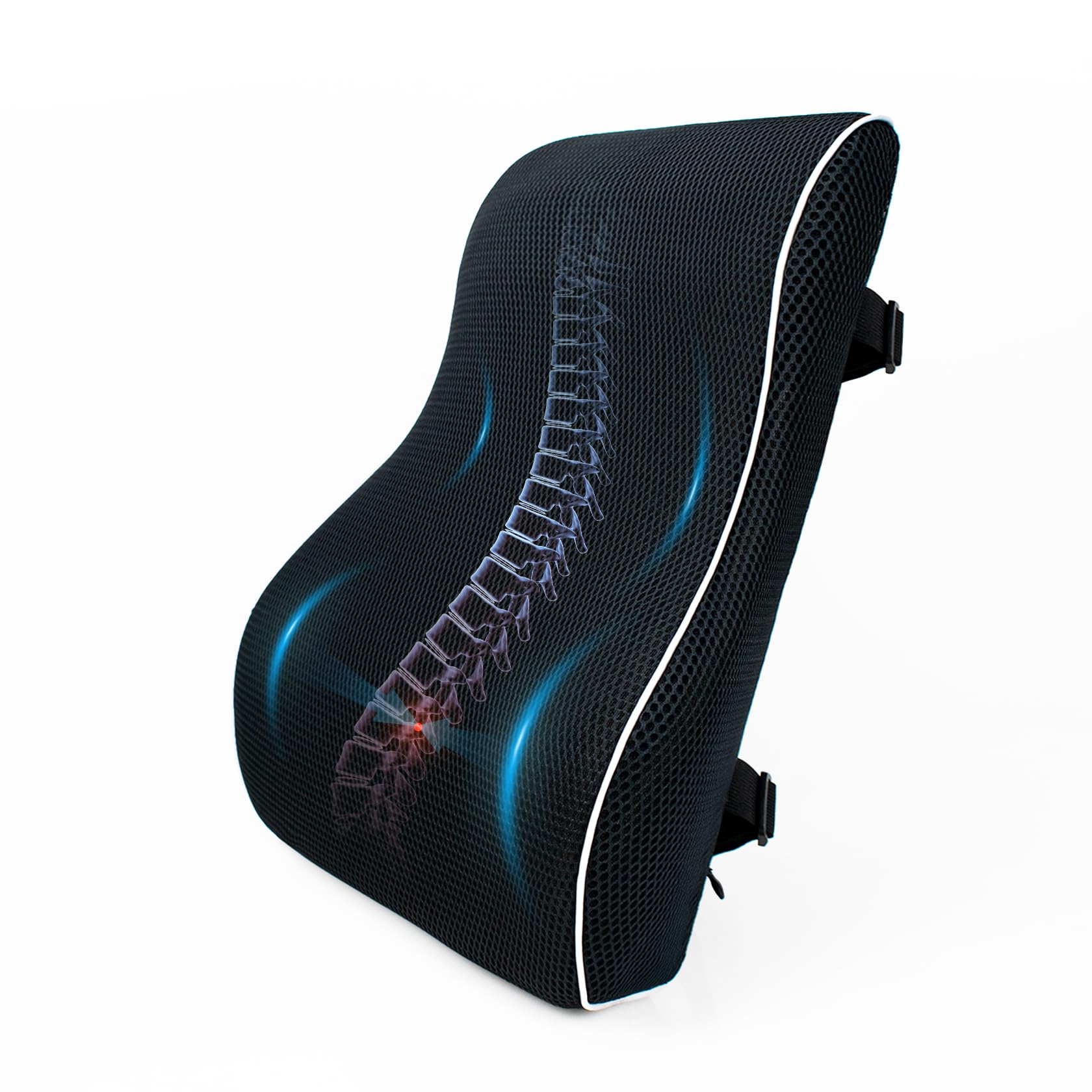 ORALUCE Lumbar Support Cushion Memory Foam, Back Pillow for Office Chair, Car Back Cushion with Adjustable Straps, Breathable & Washable Cover, for Gaming, Driving, Wheelchair, Black, 1 Pack