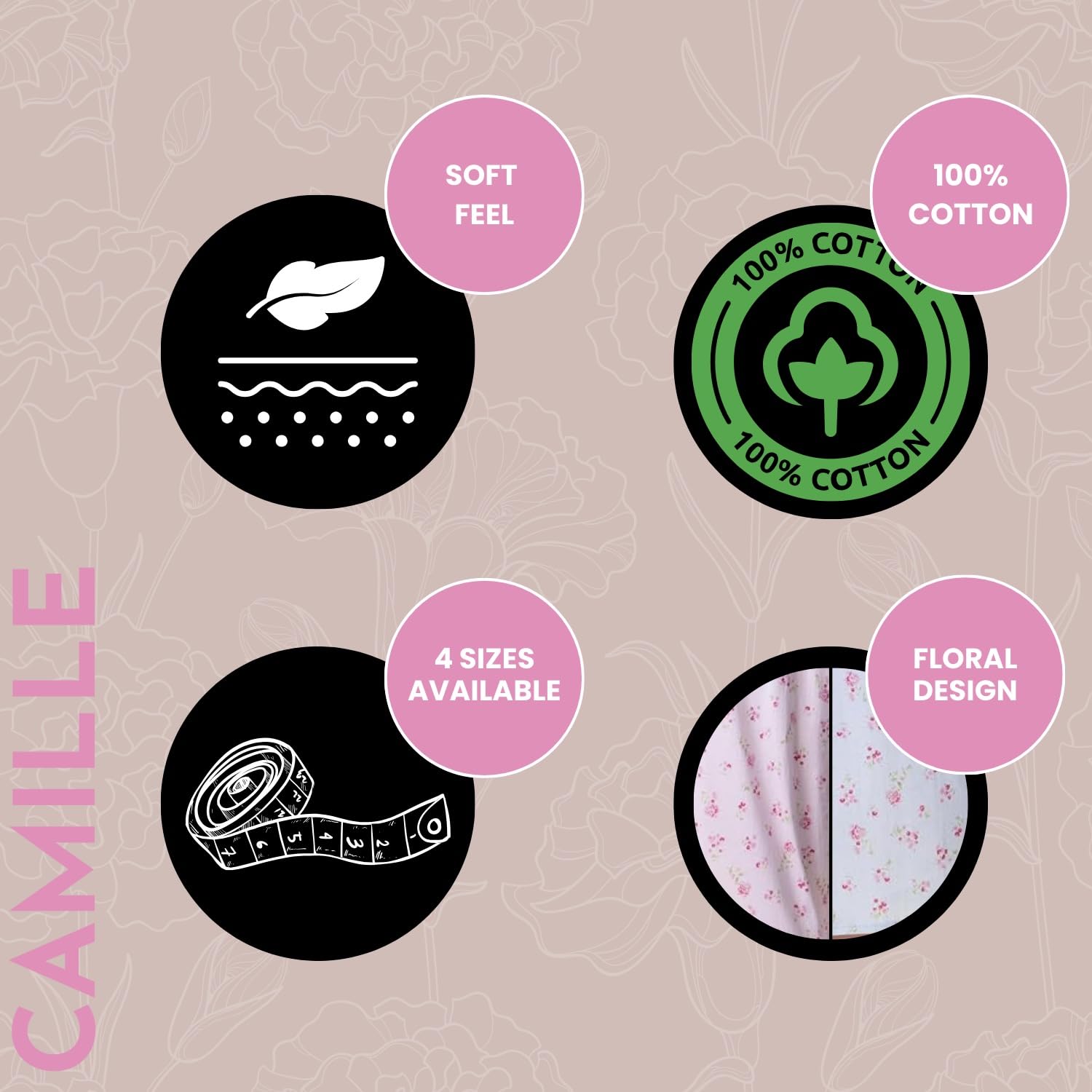 Camille Camicia da notte da donna a maniche lunghe, 100% cotone, con chiusura a bottoni e scollo rotondo