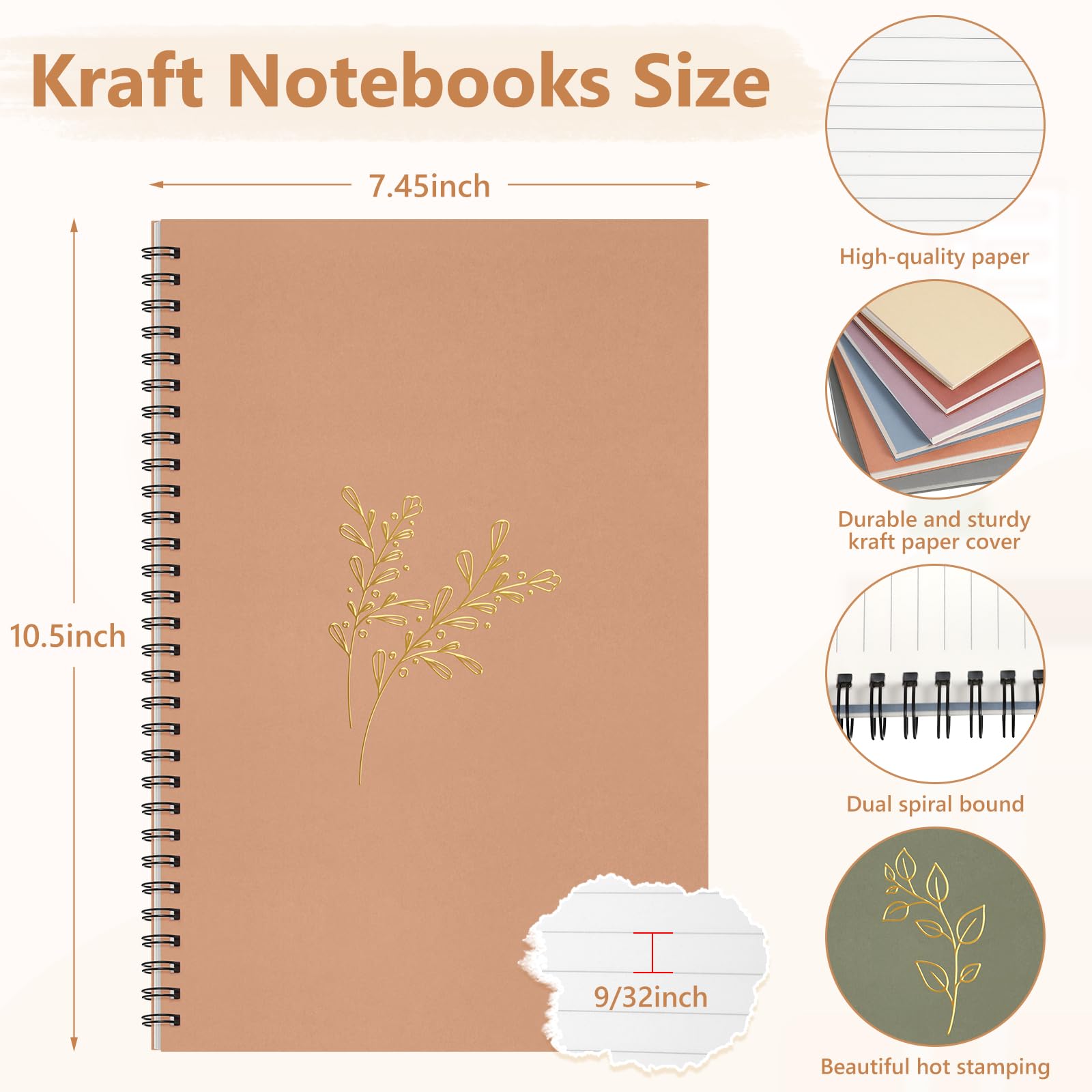 Fuutreo 24 quaderni a spirale per lavoro, formato A5, 21 x 14 cm, a righe, con copertina in carta kraft, 12 colori, 60 fogli, 120 pagine, per ufficio e scuola (innovativo, stampa a caldo)