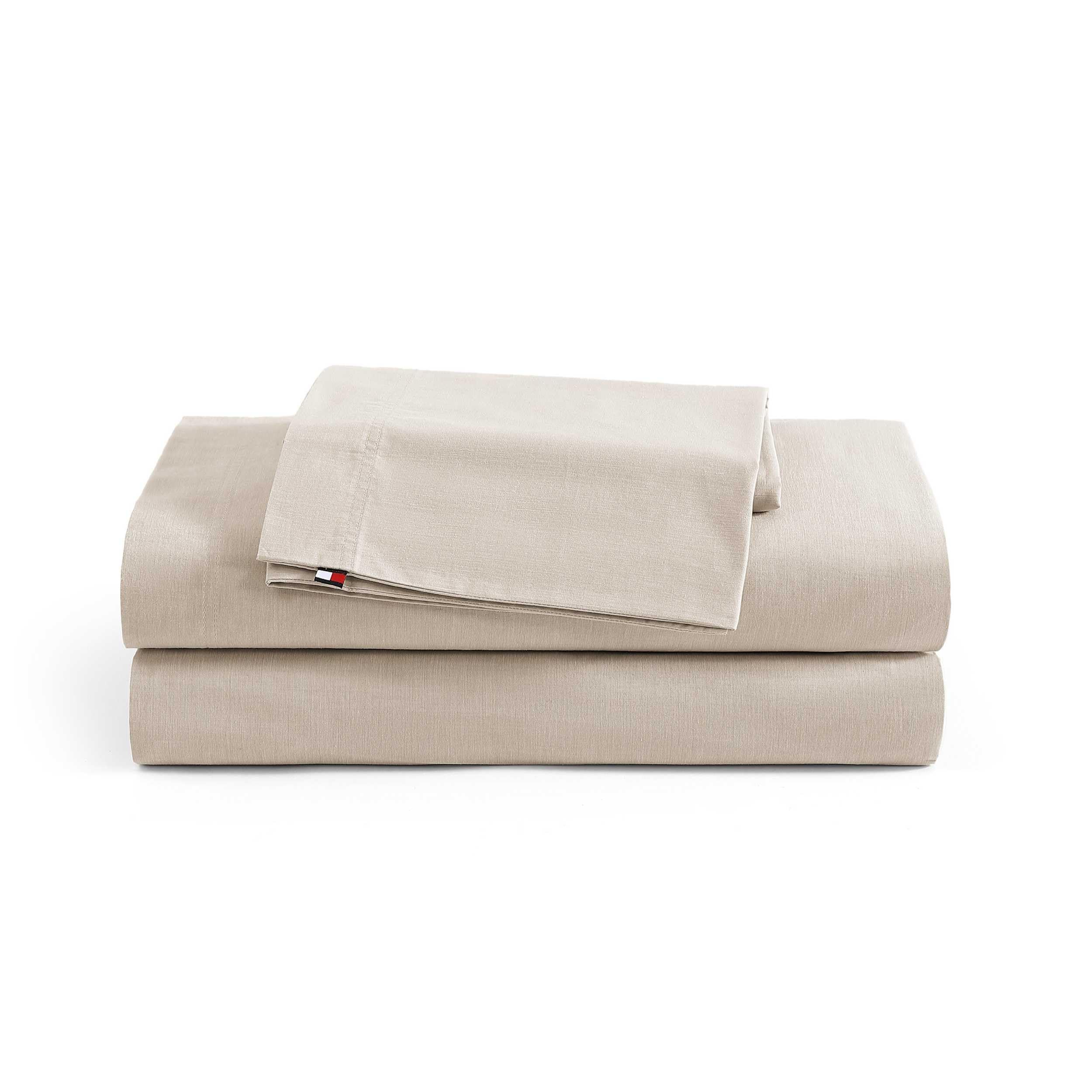 Percale de coton délavé Tommy Hilfiger parure de lit double fraîche et respirante beige