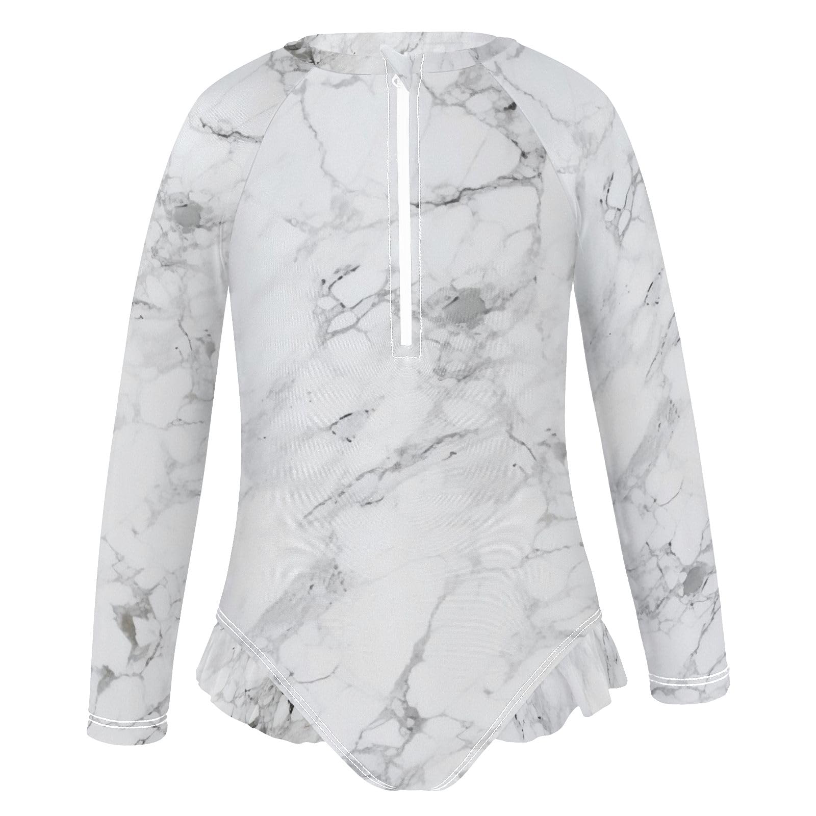 ALAZA Swimsuit for Girls Long Sleeve Rashguard Bathing Suit Marble White Quick Dry 4T