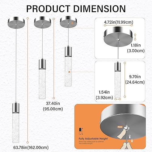 Miniatura 5 de Esfos Luces colgantes para isla de cocina, paquete de 3, 6500 K, modernas luces de isla de cocina, accesorios de iluminación de techo con burbuja de