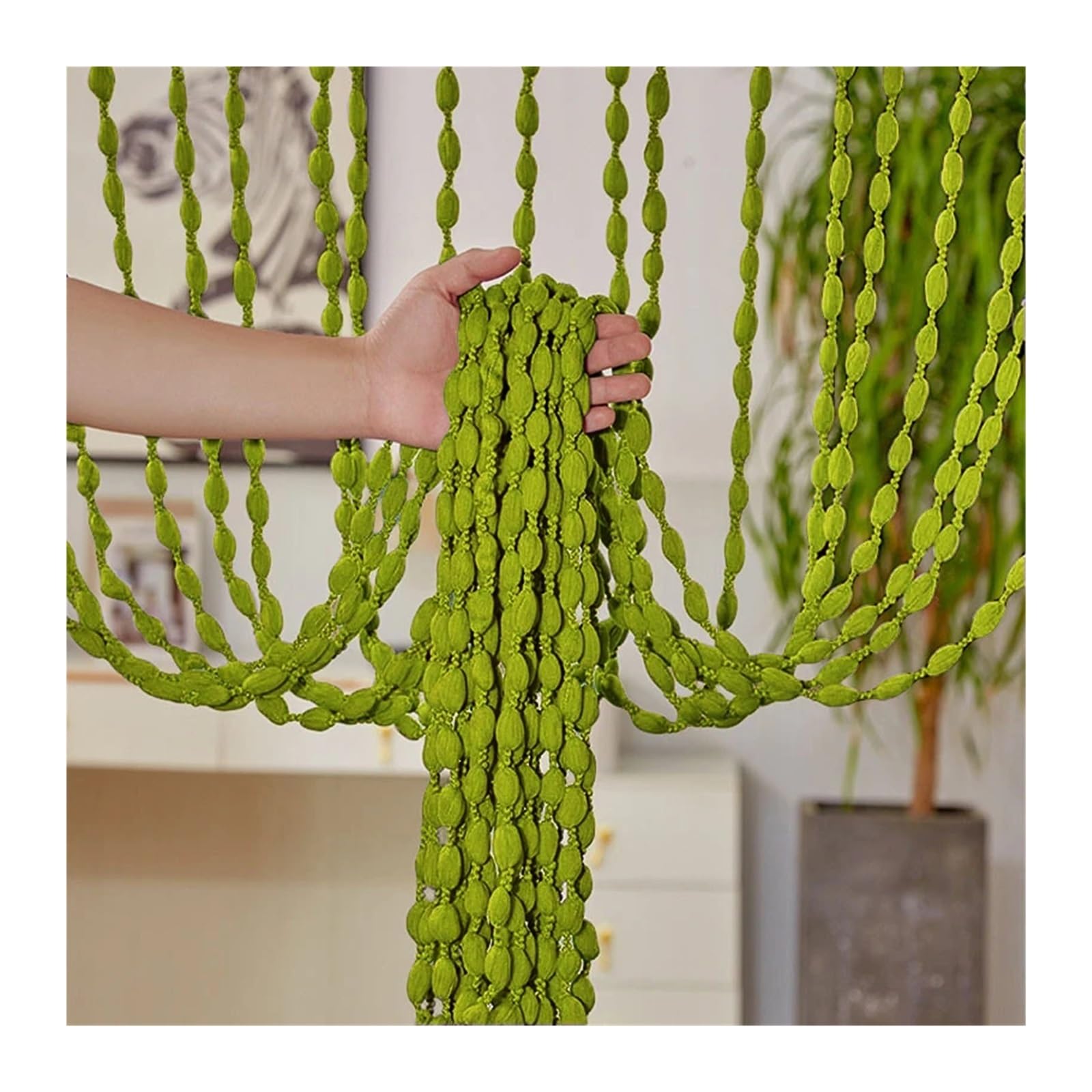 DFGBAPKBL beaded door curtain Polyester Door Beaded Curtains Lantern Tassel Cord Hotel Wedding Salon Window Line Decoration For Room Divider(Green)