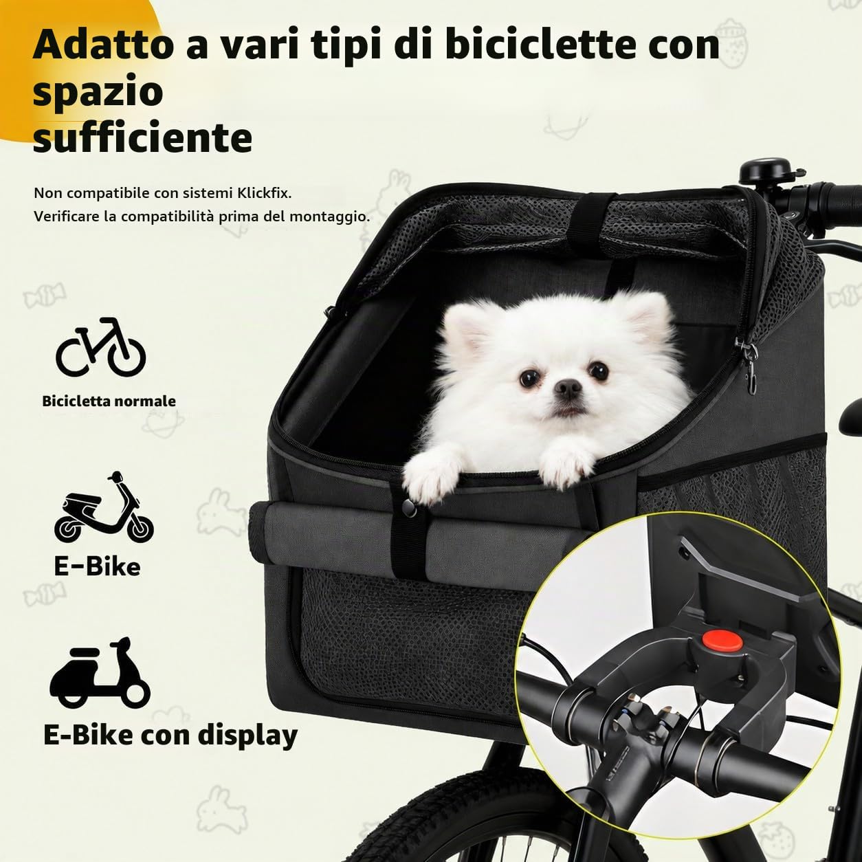 Cestino anteriore per bicicletta per cani, 4 in 1, fino a 6 kg, borsa da bicicletta pieghevole per animali domestici, con finestre in rete e cintura di sicurezza, borsa da viaggio per cani e gatti di