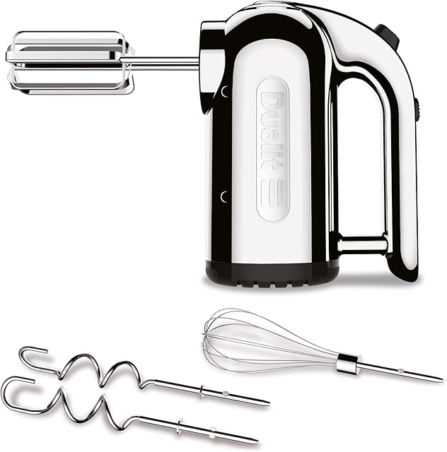 Dualit Hand Mixer | 400W, 4 Speed Settings, Retractable Cord | Ideal for Baking with Flat Beaters, Dough Hooks & Whisk Attachments | 89300, Chrome, 3 3/4(H)x 8(W)x 6(D)"/ 95x 200x 150mm