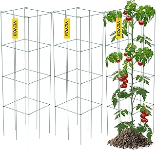 VEVOR Tomato Cages, 14.6" x 14.6" x 39.4", 3 Packs Tomato Cages for Garden, Square Plant Support Cages Heavy Duty, Green PVC-Coated Steel Tomato Towers for Climbing Vegetables, Plants, Flowers, Fruits
