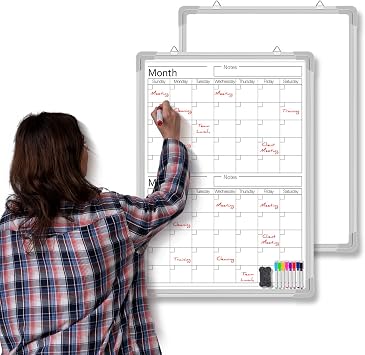 Lincia 24" x 18" Vertical 2 Month Whiteboard Calendar Dry Erase for Wall