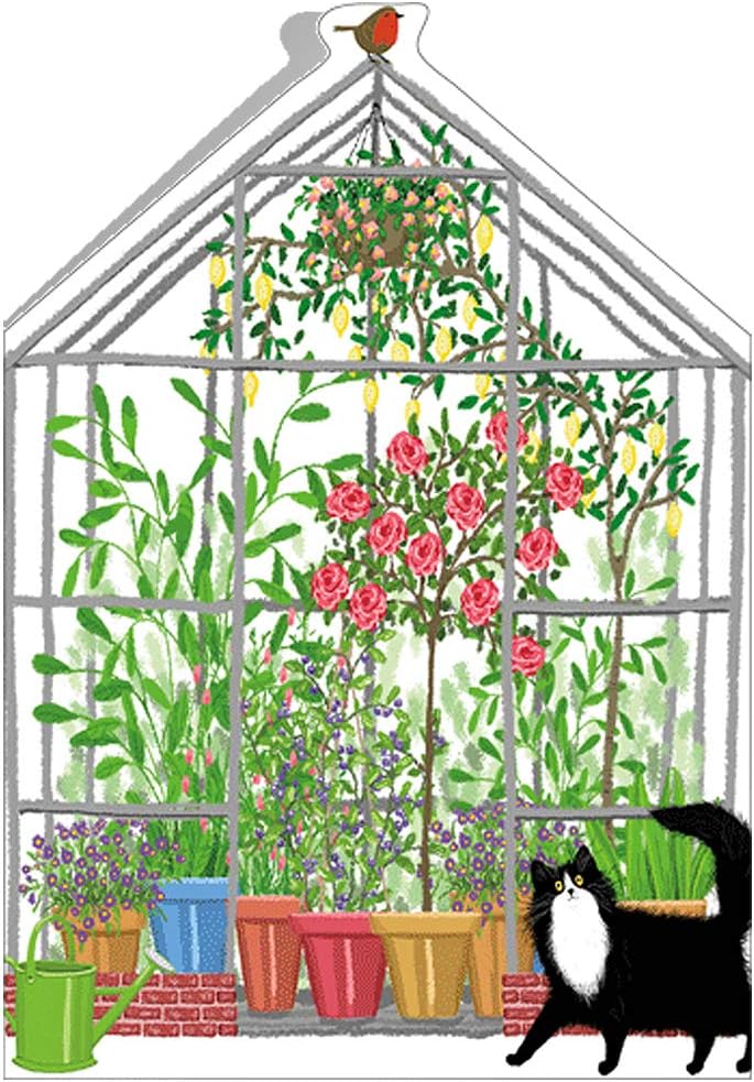 Caspari Birthday Cards - Cat And Greenhouse, 1 EA