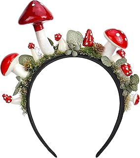 Renaissance Fairy Woodland Mushroom Headband - Fantasy Forest Elf Headband Renfaire Red Mushroom Crown for Women