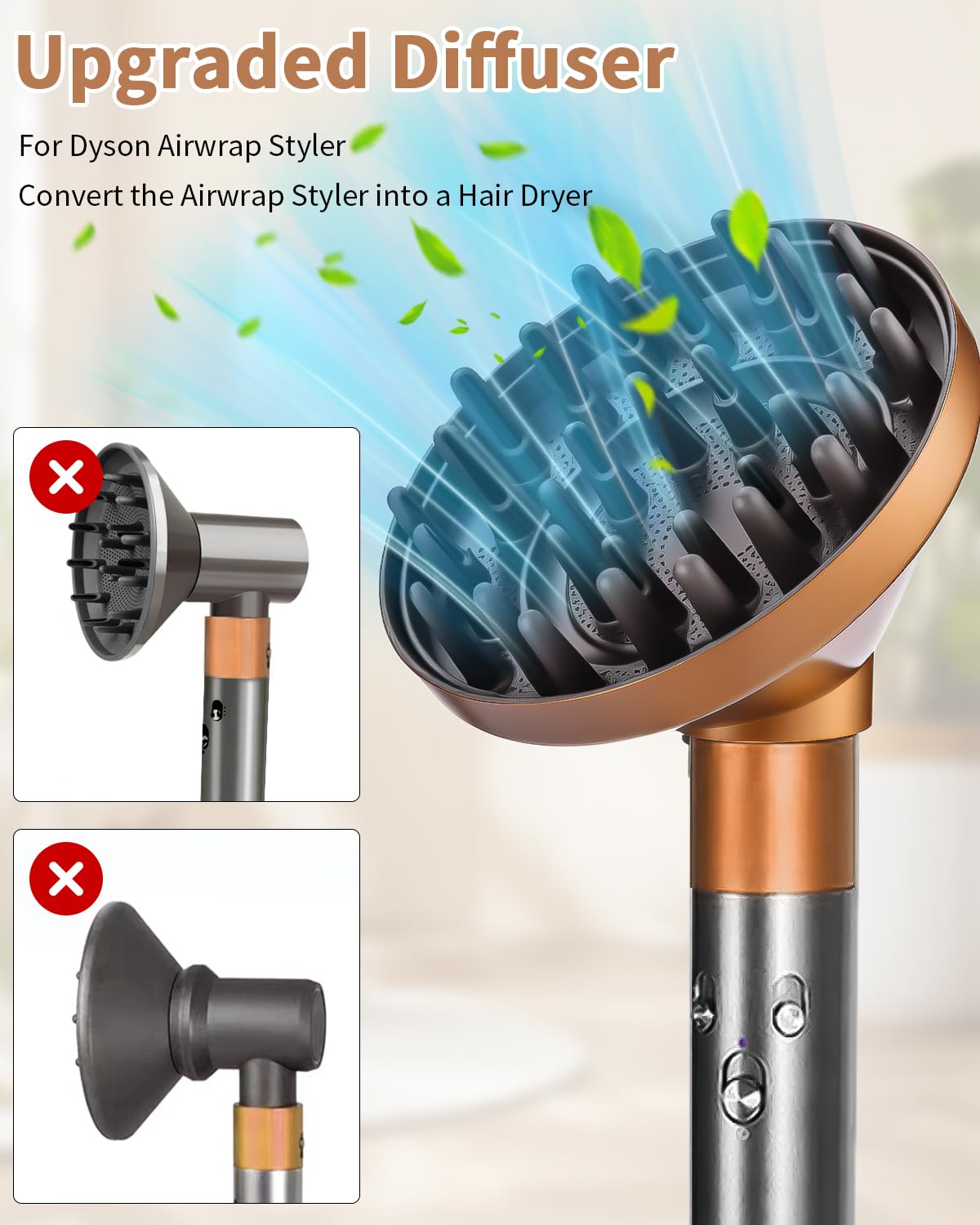 Diffuseur pour Dyson Airwrap HS01 HS03 HS05, diffuseur portable pour boucler les cheveux, pièce de diffuseur pour transformer le styleur Airwrap en sèche-cheveux, or