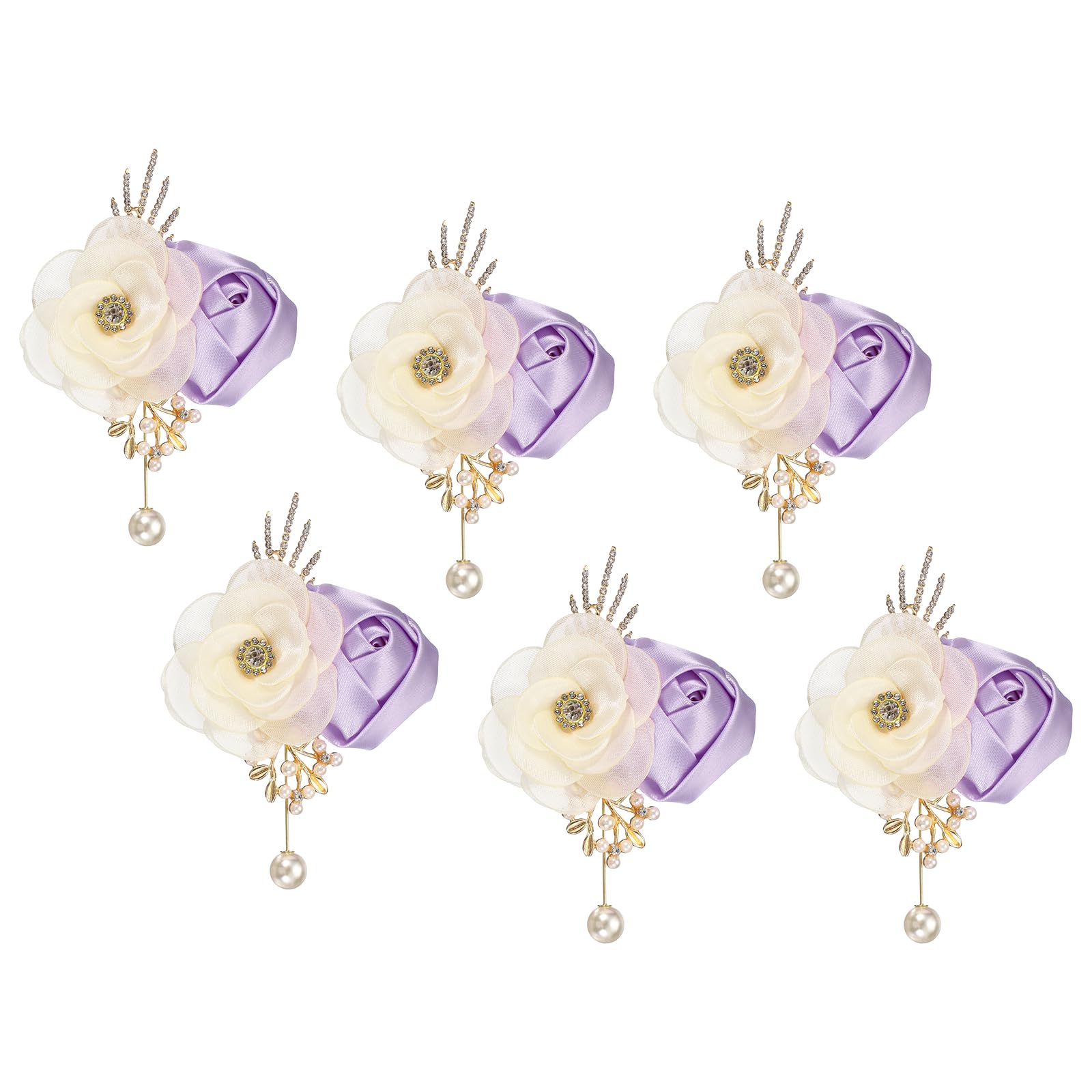 sourcing map Rose Boutonnieres for Men, 6 Pcs Mens Boutonnieres Lapel Flower with Pearl Artificial Silk Rose for Wedding Groom Groomsmen Ceremony Formal Events, Lavender