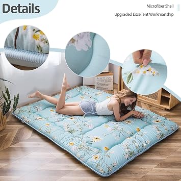 MAXYOYO Rustic Floral Korean Floor Mattress, Foldable Mat Roll Up Camping Mattress, Twin Size
