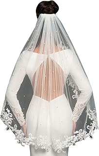 Pearl Fingertip Length Wedding Bridal Veil with Metal Comb