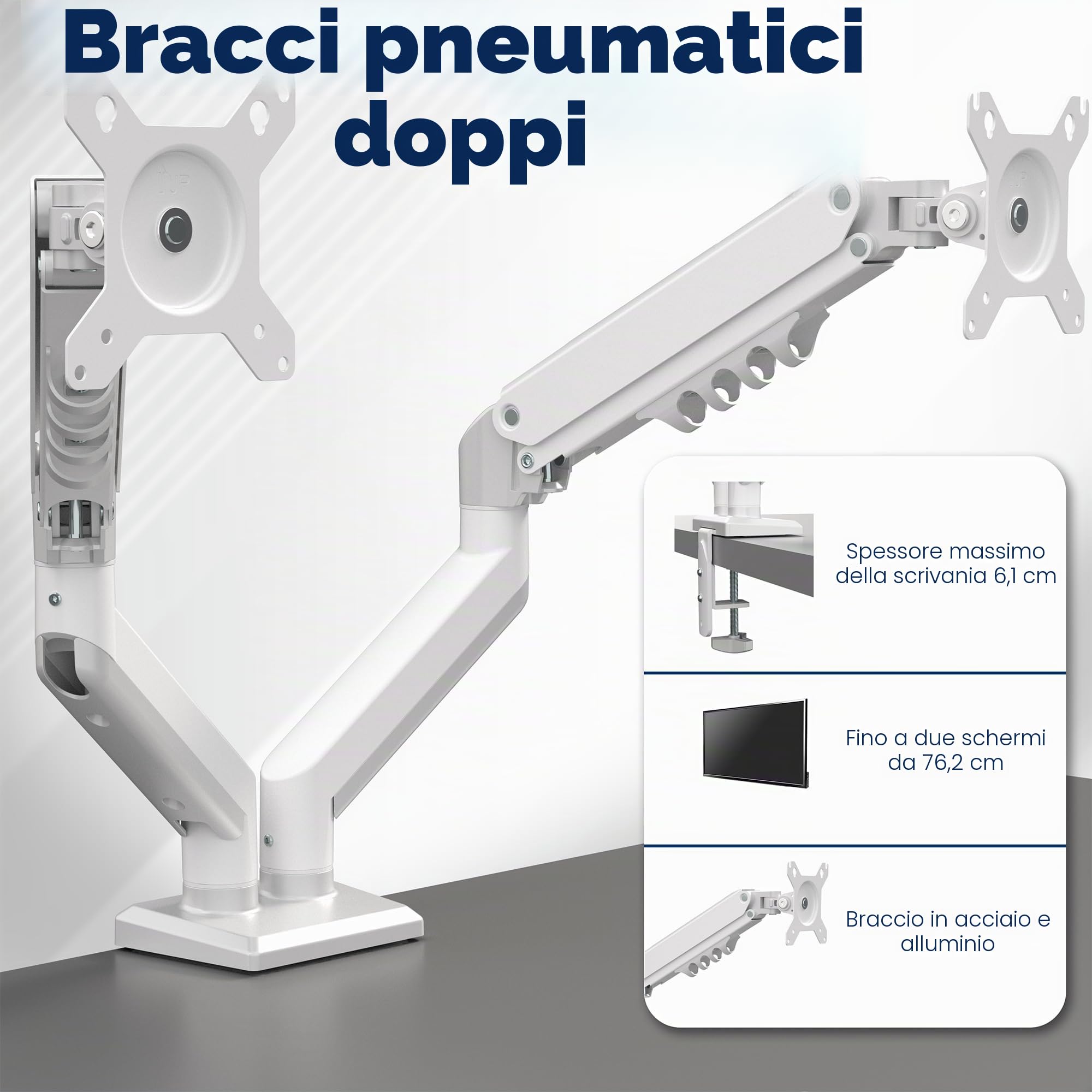 VIVO Supporto articolato doppio da 17 a 27 pollici con molla pneumatica per 2 schermi monitor con VESA max 100 x 100, bianco (STAND-V102OW)