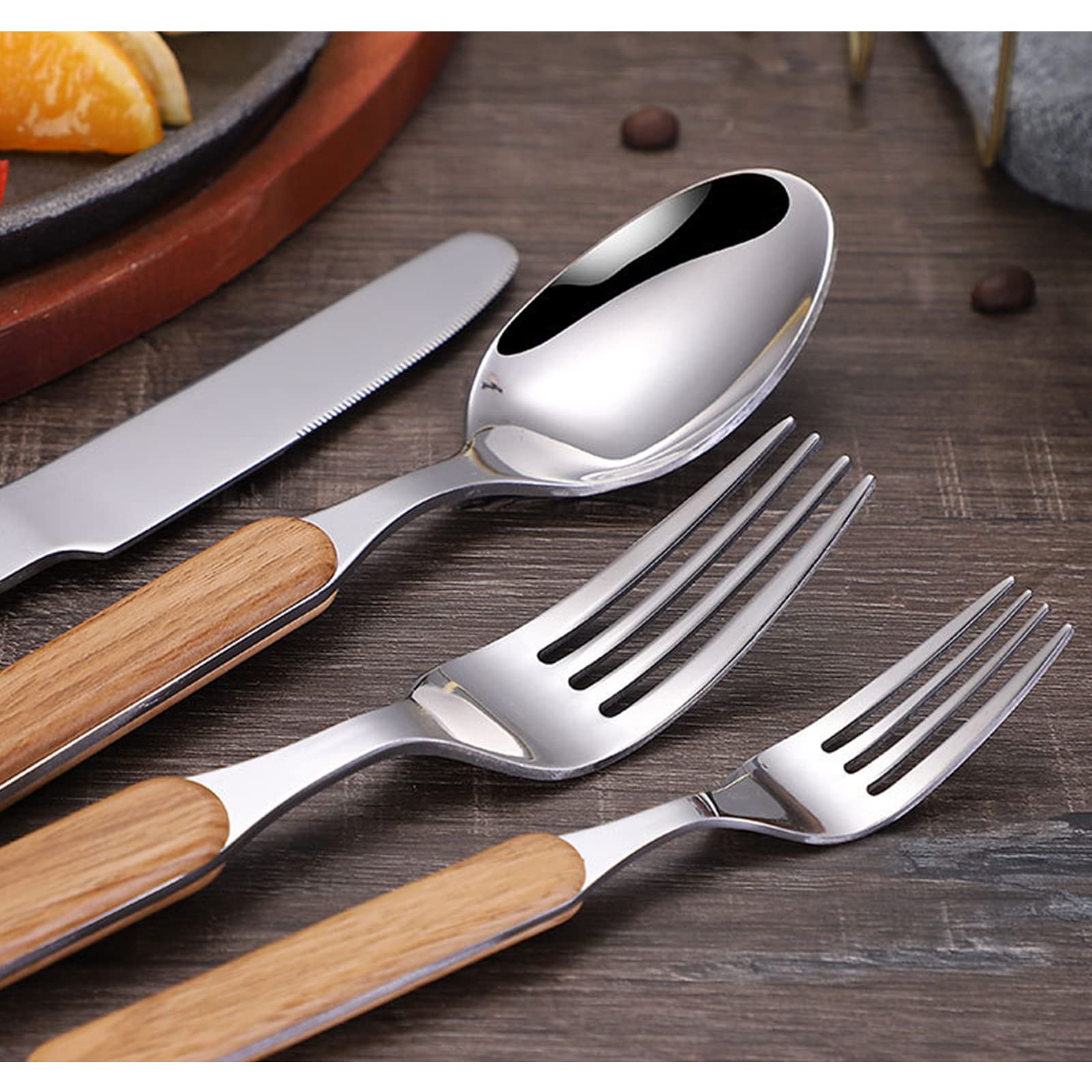 set di posate, Posate Da Cucina 1 A 4 Pezzi Con Eleganti Manici In Legno, Include Coltello, Forchetta E Cucchiaio