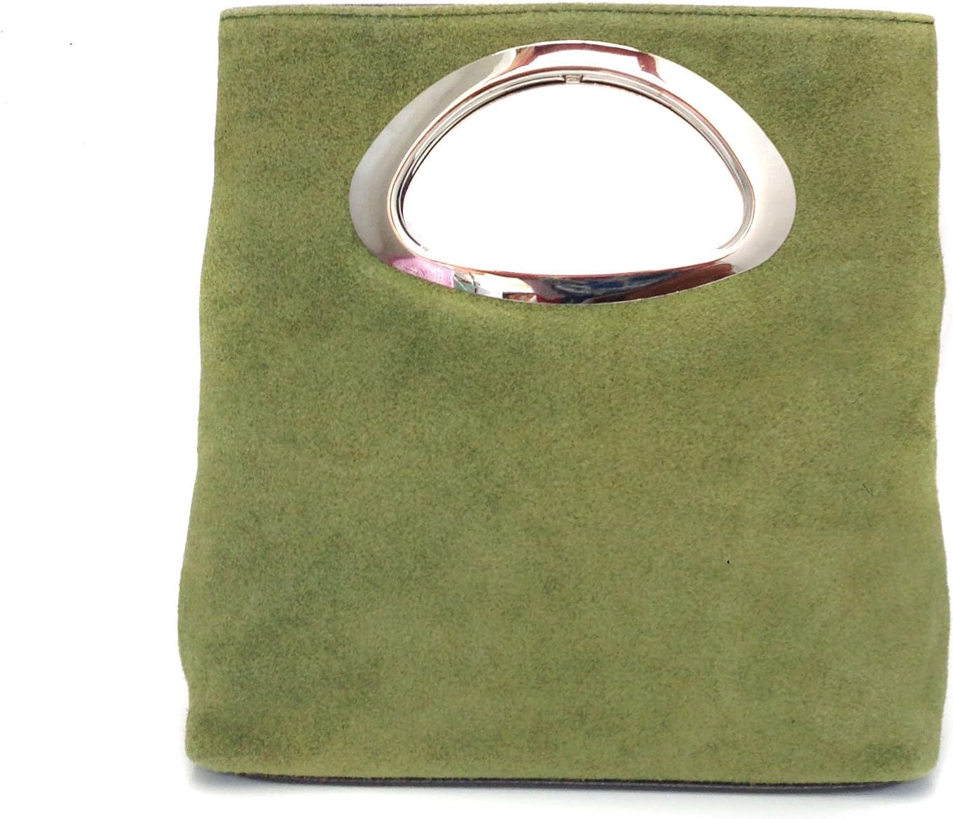 Ladies Real Italian Suede Leather Small Clutch & Evening Bag Tote Bag (Lime Green)