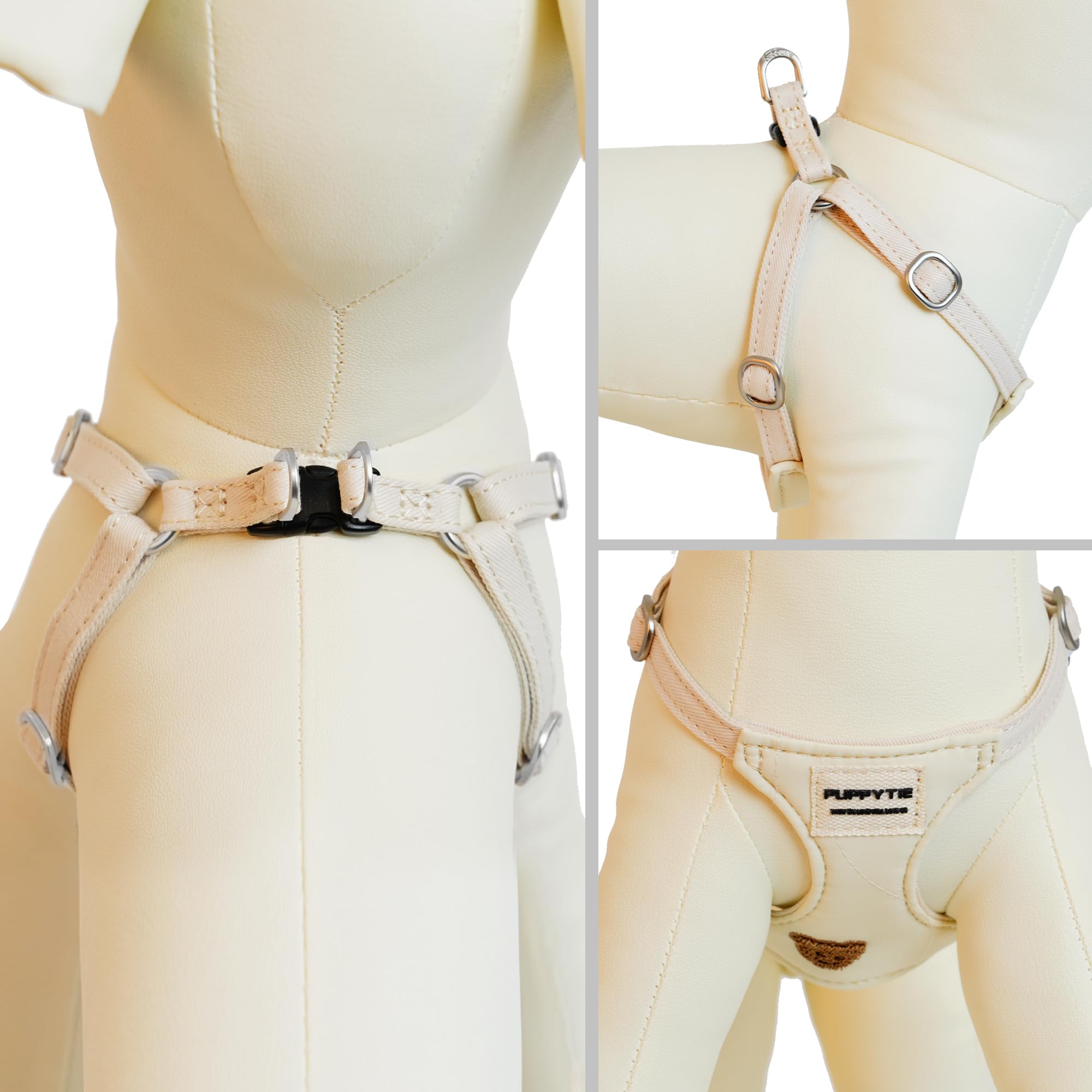 Puppytie Szelki i smycz dla psa ze wzorem niedźwiedzia, beżowa, XS (2-5 kg)