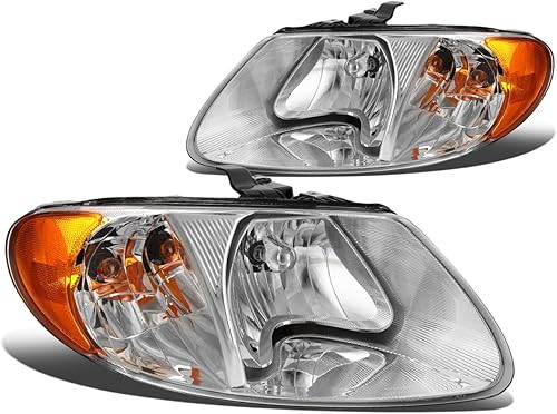 DNA MOTORING HL-OH-DOC01-CH-AM - Par de faros delanteros compatibles con 01-07 Town & CountryGrand Caravan, carcasa cromada, esquina ámbar