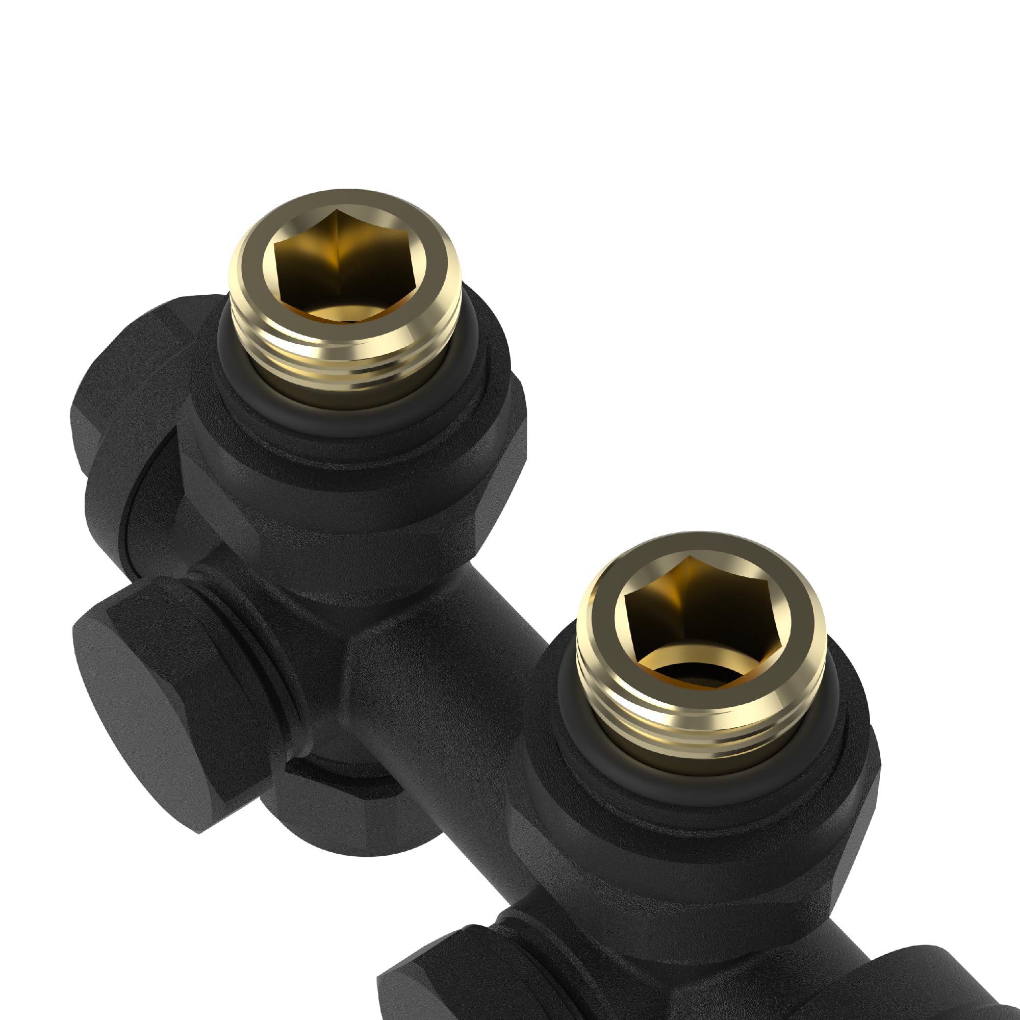 [neu.haus] Kit Valvole Termostatiche Set di Collegamento Multiblock per Termoarredi Bitubi ad Acqua Calda Testa Termostatica a 5 Livelli Regolabili - Nero