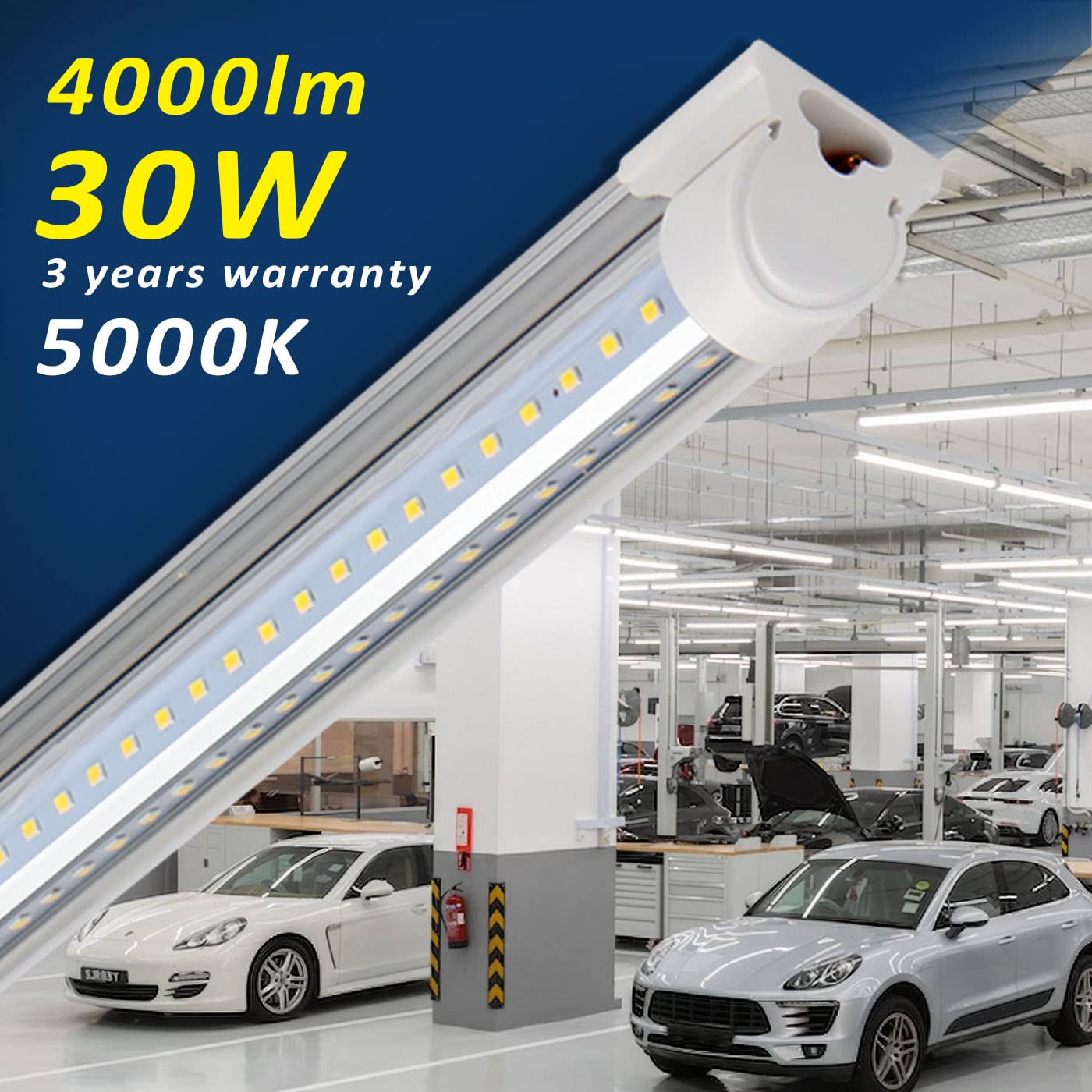 Barrina LED Shop Light, 3Ft 30W 4000LM 5000K, Daylight White Hight Output Linkable LED Shop Lights for Workshop, V Shaped Clear Cover T8 LED Shop Lights for Garage, 3 Foot (Pack of 6)