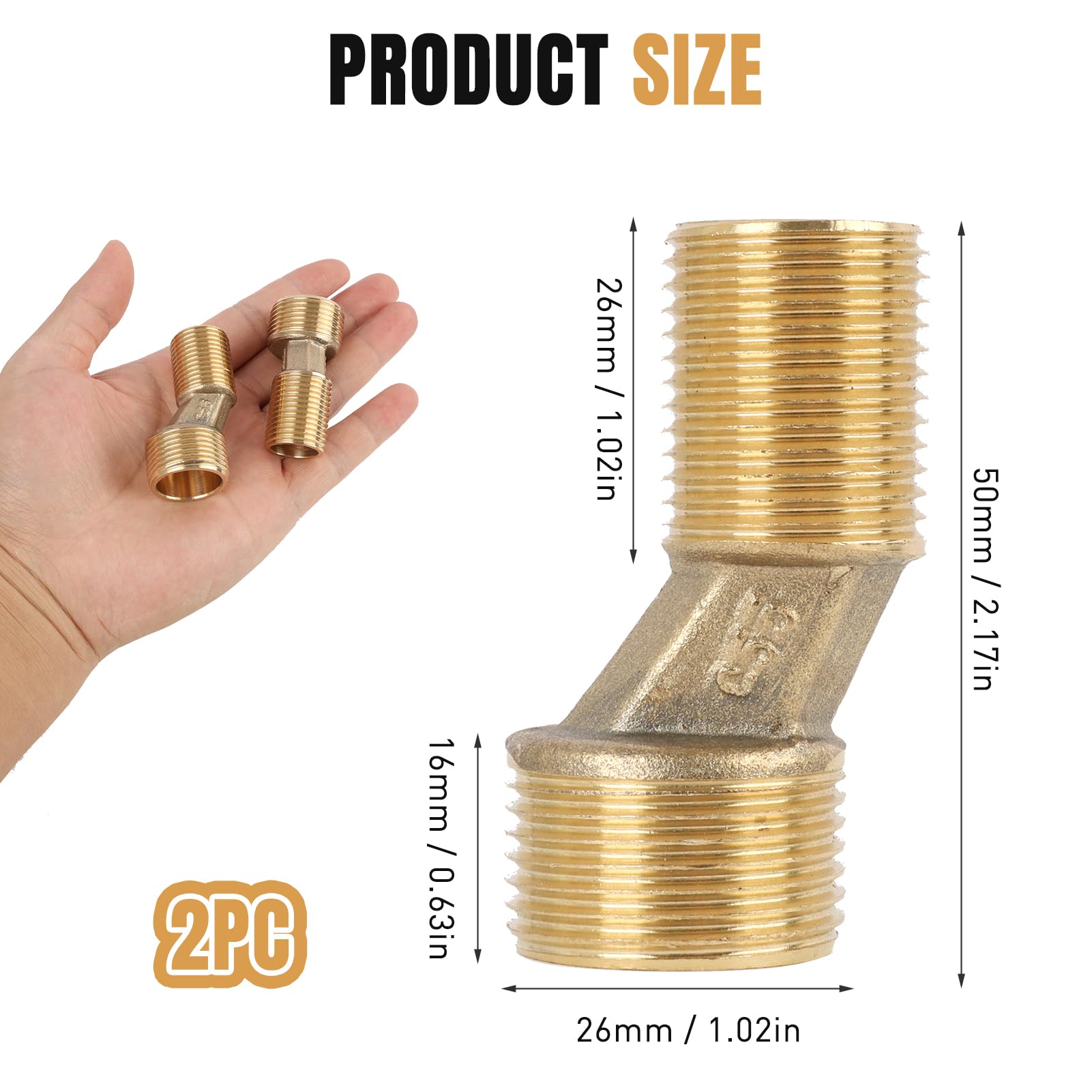 Juego de 2 Conectores en S para Grifos de Pared, Compatibles con Tamaños de 3/4" x 1/2", Desplazamiento de 12,5 mm, Fabricados en Latón Duradero, Ideales para Instalaciones en Cocinas y Baños