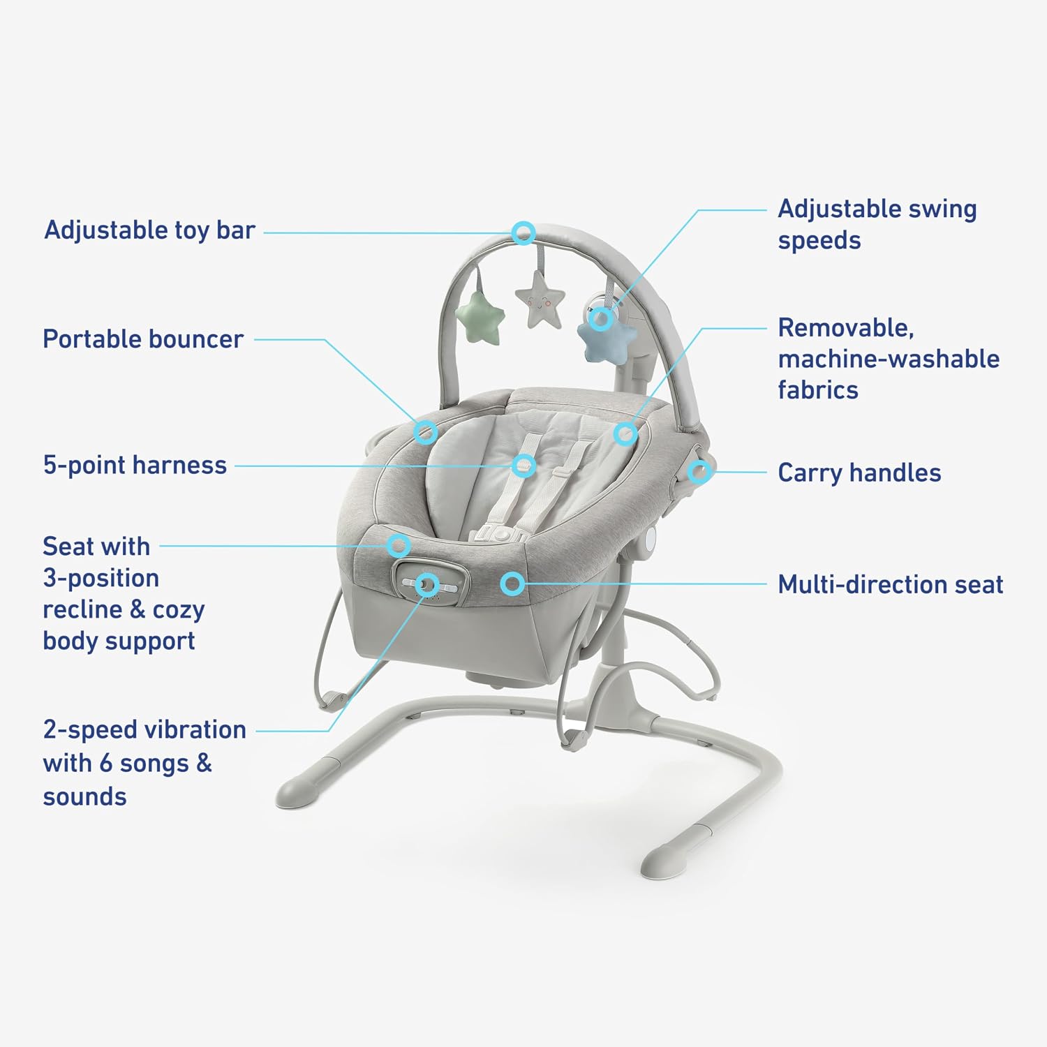Graco Soothe 'n Sway Bluetooth 3-in-1 Baby Swing - Grows with Your Child - Multiple Soothing Settings and Bluetooth Connectivity