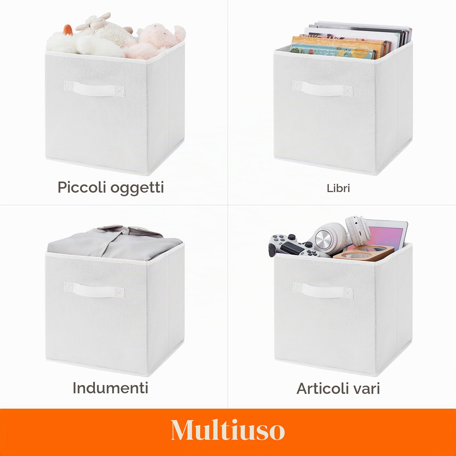 Lifewit Set di 10 Cubi Portaoggetti Pieghevoli, Cesti Portaoggetti in Tessuto, Scatole Portaoggetti con Manici, Scatole per Armadio, Vestiti, Giocattoli, 26,5 x 26,5 x 28 cm, 18 L, Bianco