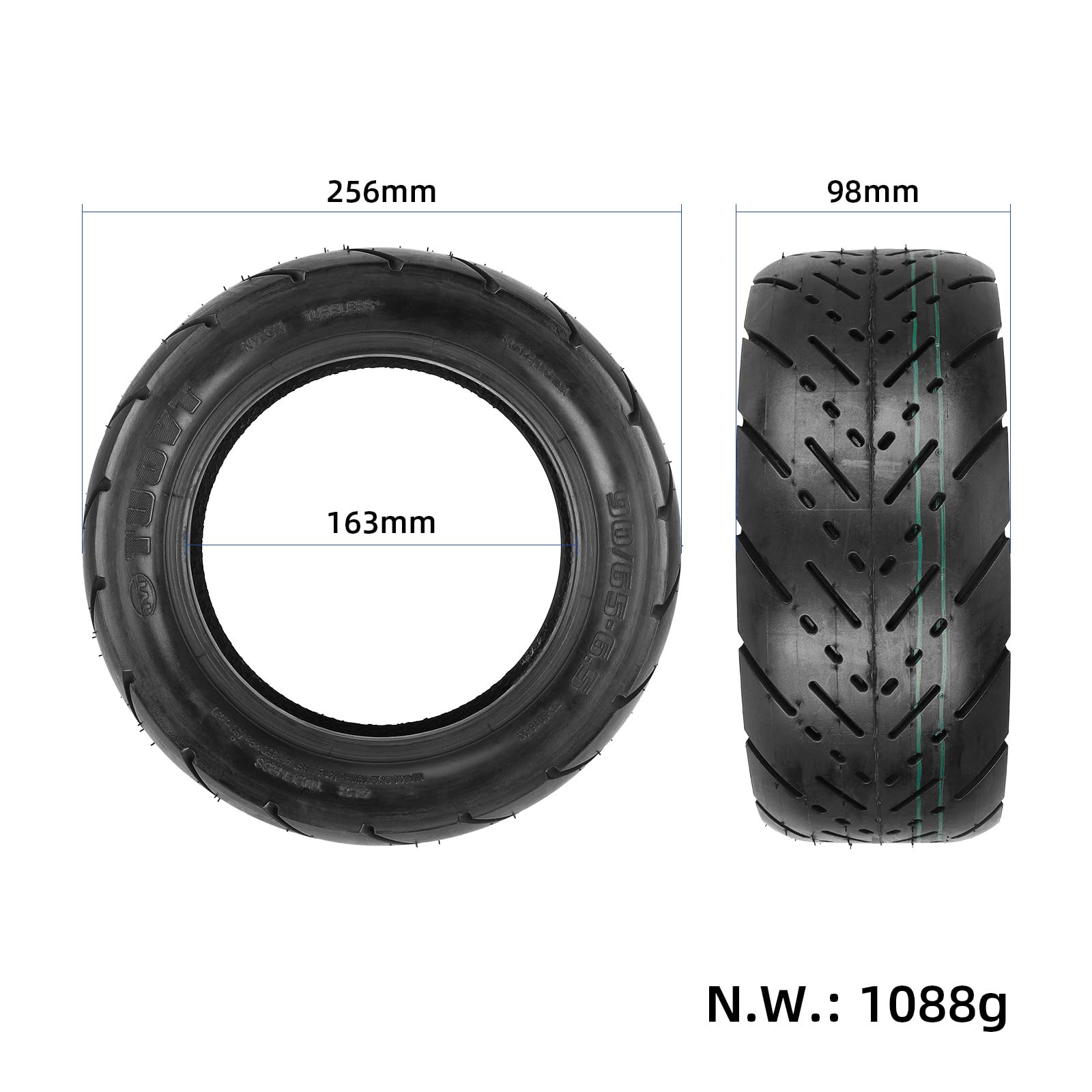 TUOVT 90/65-6,5 Reifen für Kukirin G4, 11 Zoll, schlauchlos, für E-Scooter ZERO 11X, Laotie TI30 ES18 ES18P, Trittbrett Paul, Dualtron Thunder (2 Stk)