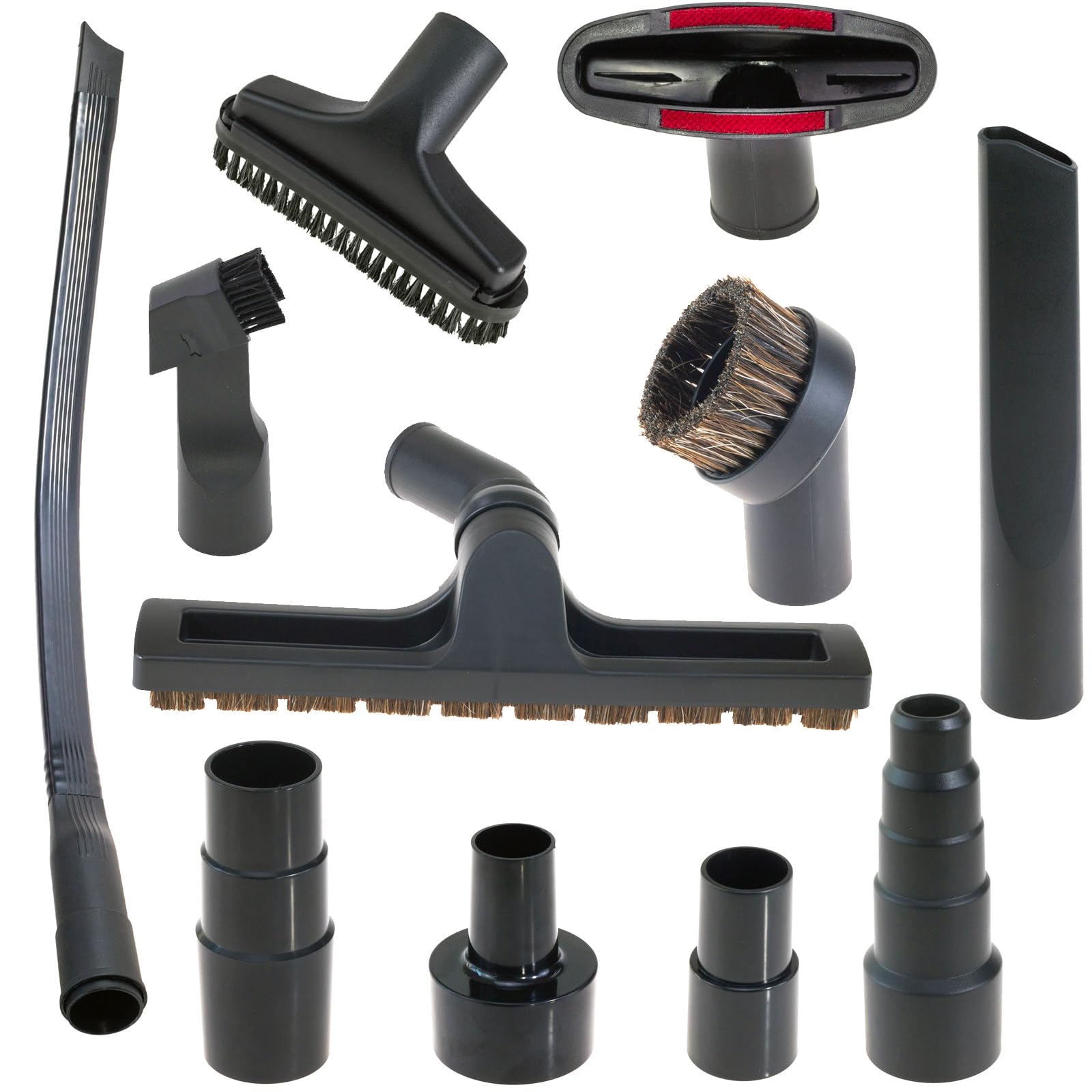 11 PCS Universal Vacuum Attachments Kit for Shop Vac Accessories - Includes Horse Hair Vacuum Brush, Floor Brush, Crevice Tool, and Hose Adapters for 2 1/2