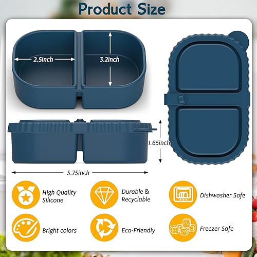 Miniatura 3 de Paquete de 3 recipientes de silicona reutilizables con tapas, recipientes de preparación de comidas, 2 compartimentos, caja portátil de silicona