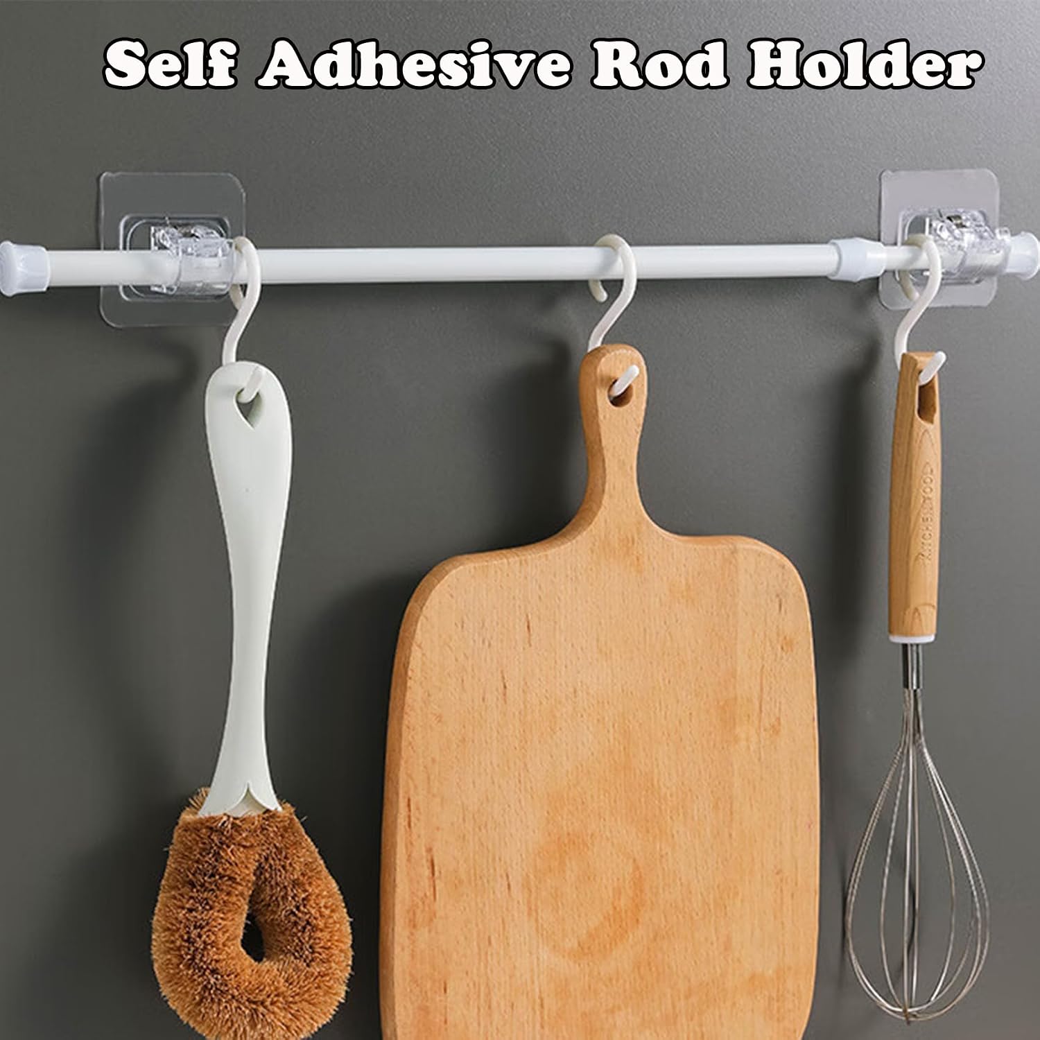 10 Pcs Self Adhesive Curtain Rod Brackets No Drill Nail Free Adjustable Curtain Hooks Curtain Pole Wall Mount Holders Towel Rod Hangers for Home Bathroom Kitchen Hotel