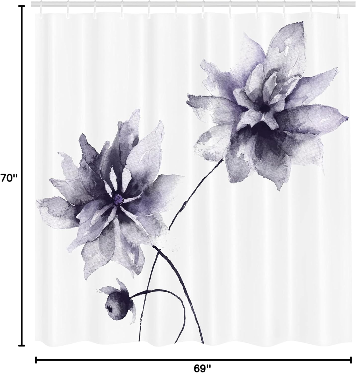 Ambesonne Watercolor Flower Shower Curtain, Flora Drawing Soft Spring Colors Retro Style Floral Artwork, Cloth Fabric Bathroom Decor Set with Hooks, 69" W x 70" L, Purple Grey