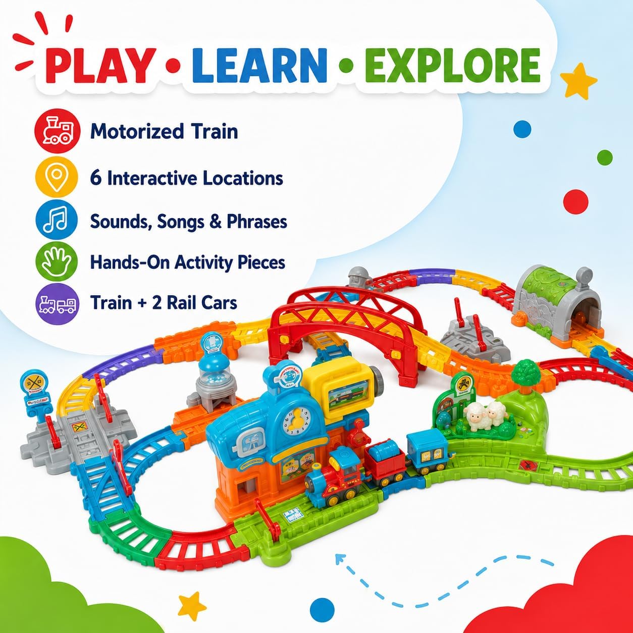My First Motorized Train Set with Track and Interactive Rail Cars